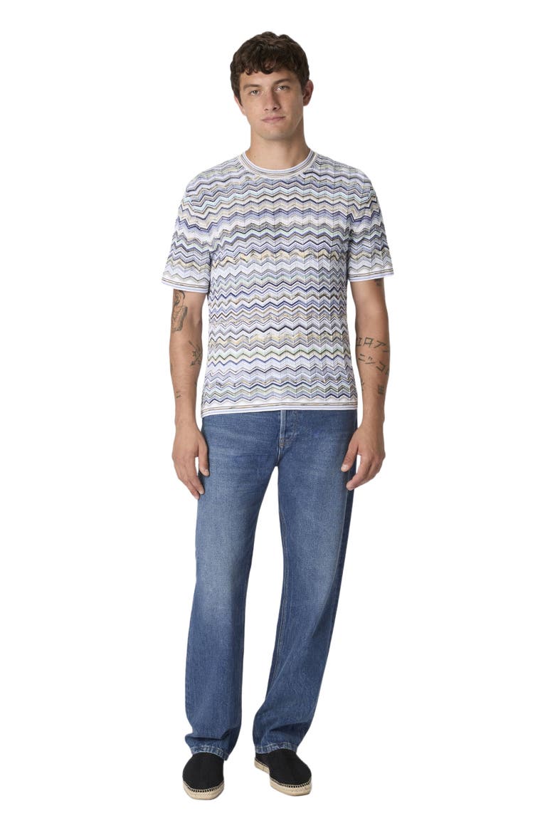 Cotton Knit T-shirt With Chevron Pattern, Alternate, color, Beige& Blue