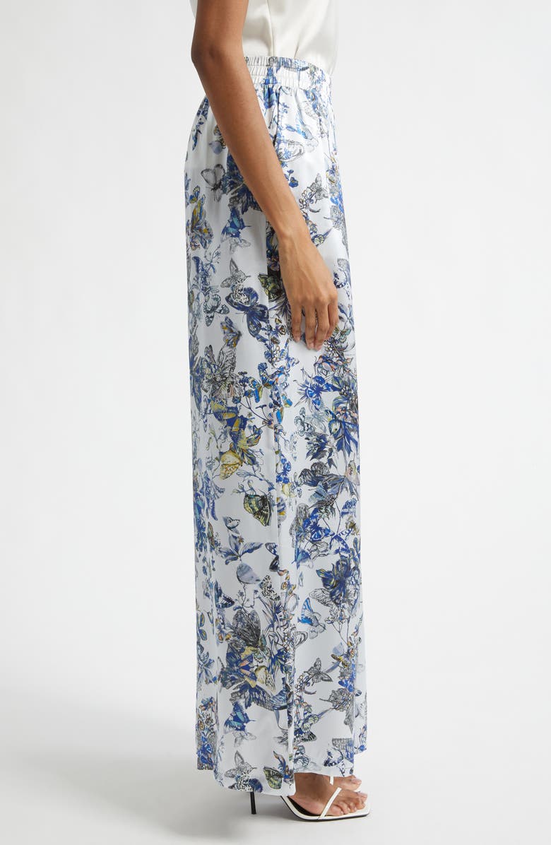 L'AGENCE Lillian Butterfly Print Wide Leg Silk Pants, Alternate, color, Grey Multi Watercolr Butterfly