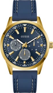 GUESS Peak Multifunction Silicone Strap Watch, 44mm