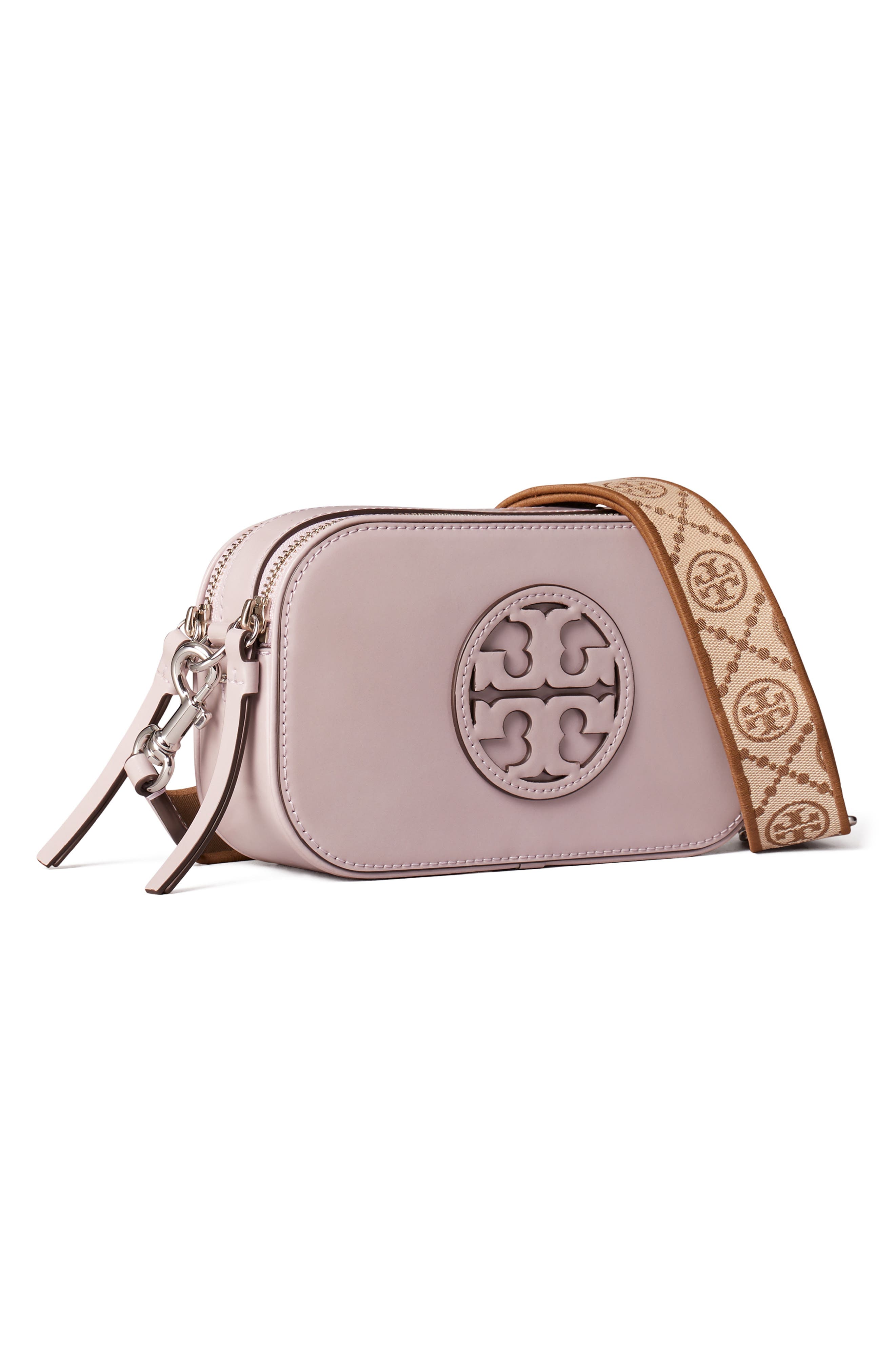 Tory Burch Mini Miller Spazzolato Leather Crossbody Bag, Alternate, color, Primrose