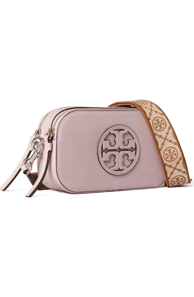Tory Burch Mini Miller Spazzolato Leather Crossbody Bag, Alternate, color, Primrose