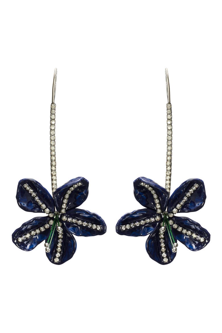 Curiosity Flower Earrings, Main, color, TORY SILVER / DEEP BLUE SEA