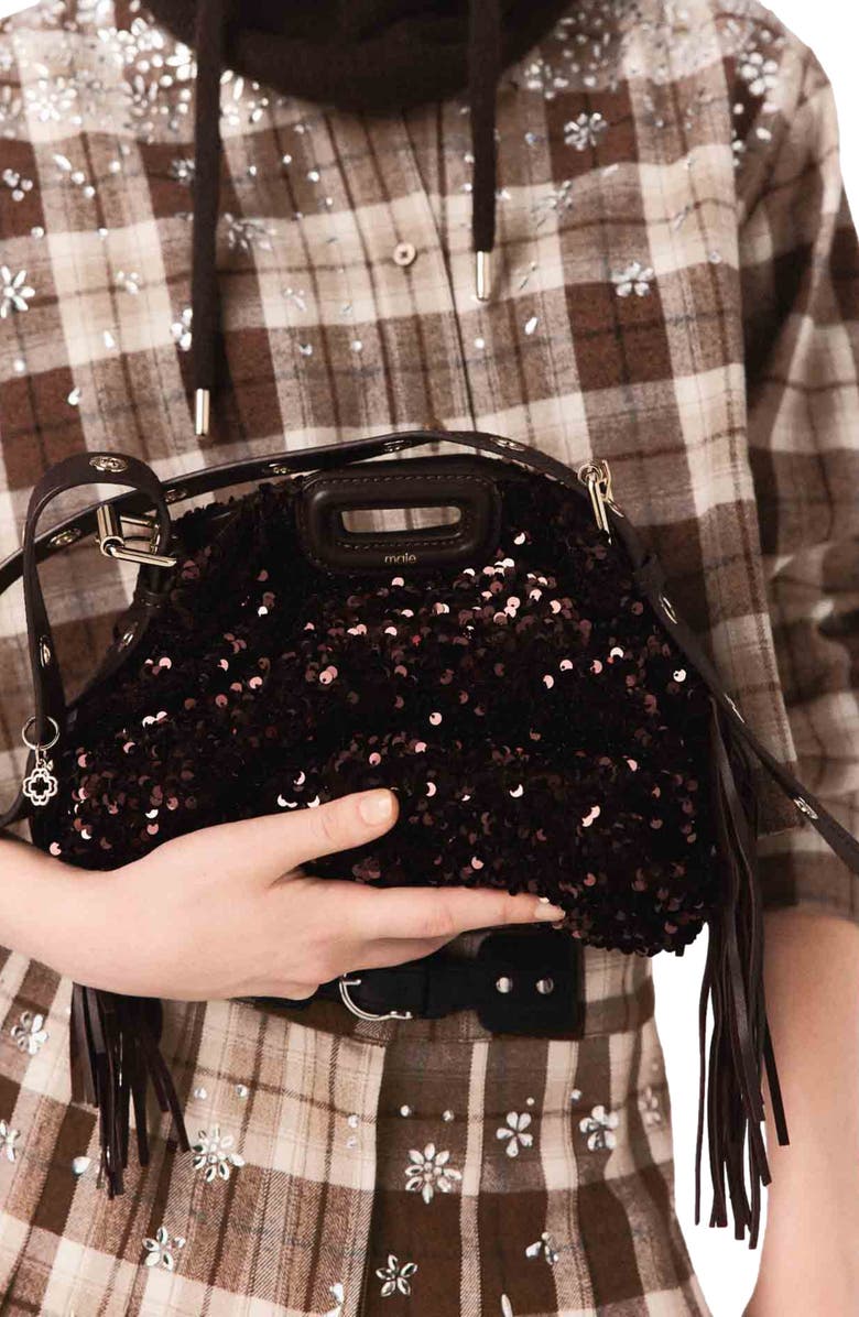 maje Rhinestone checked shirt, Alternate, color, Big Brown Check