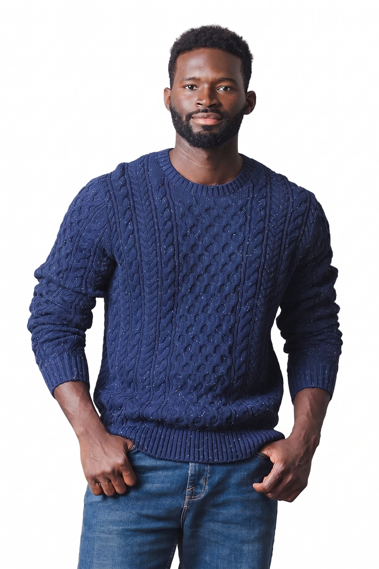 Men's Organic Fisherman Cable Knit Sweater, Main, color, Navy Fleck