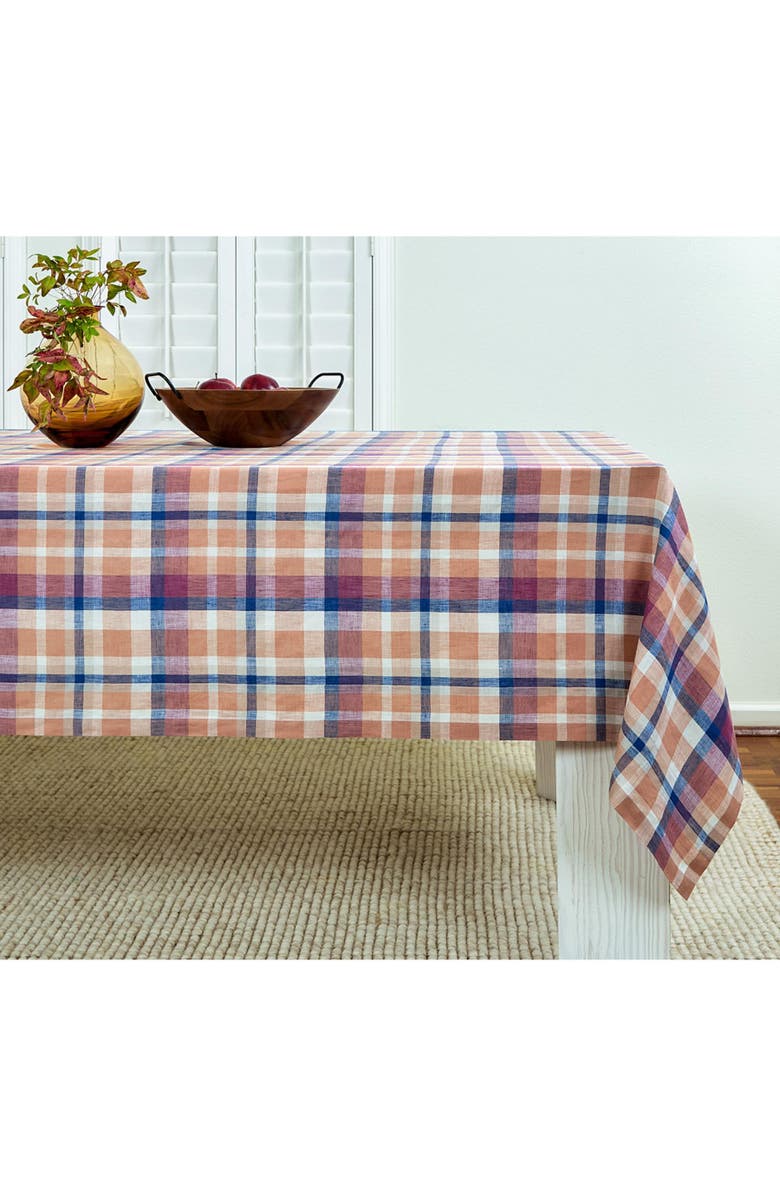 Solino Home Linen Table Throw - Fall Flavors Madras, 52" x 52" Inch, Main, color, Fall Multicolor