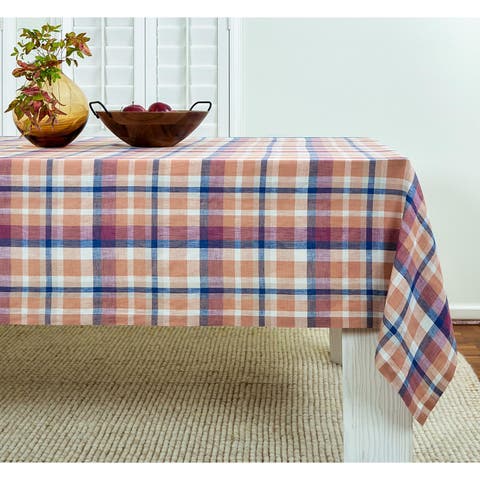 Linen Table Throw - Fall Flavors Madras, 52" x 52" Inch