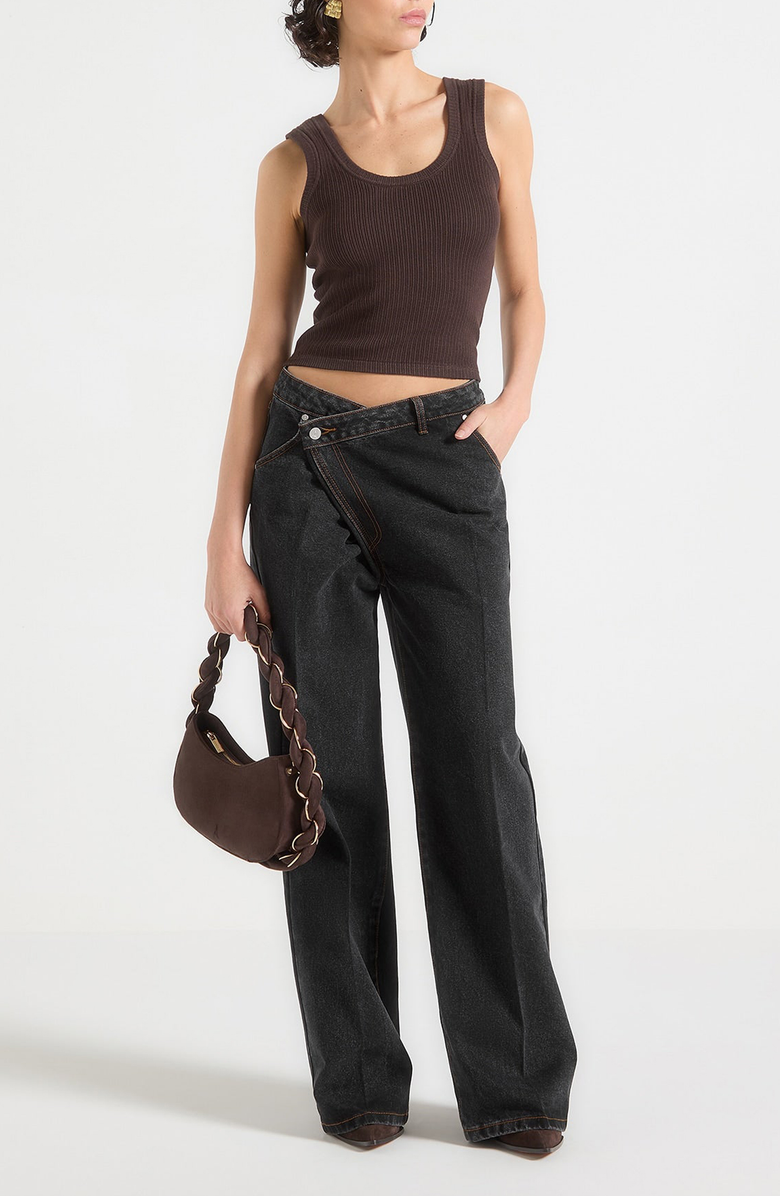 Manière De Voir Astrid Wrapover Denim Wide Leg Jeans, Alternate, color, Black