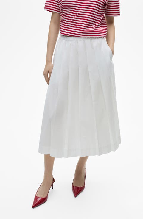 Pleated Cotton Midi Skirt