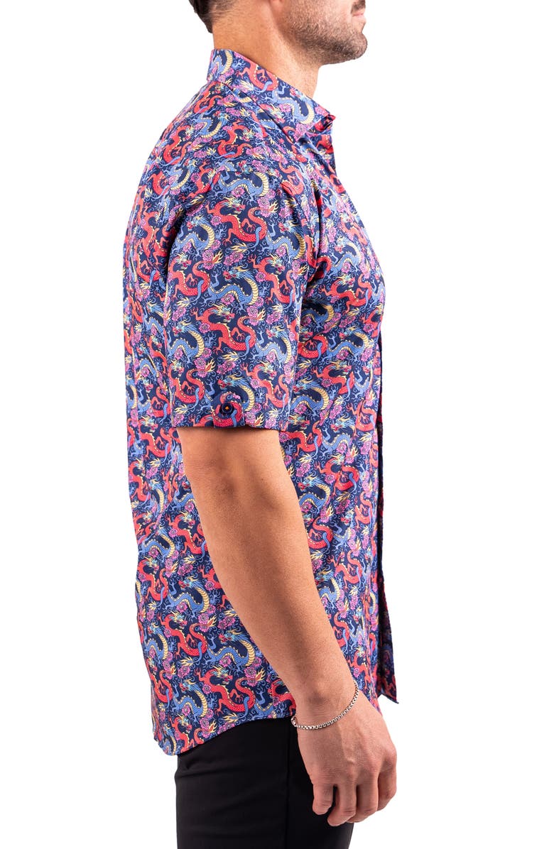 Maceoo Galileo Resistance2210 Black Dragon Print Short Sleeve Cotton Button-Up Shirt, Alternate, color, 