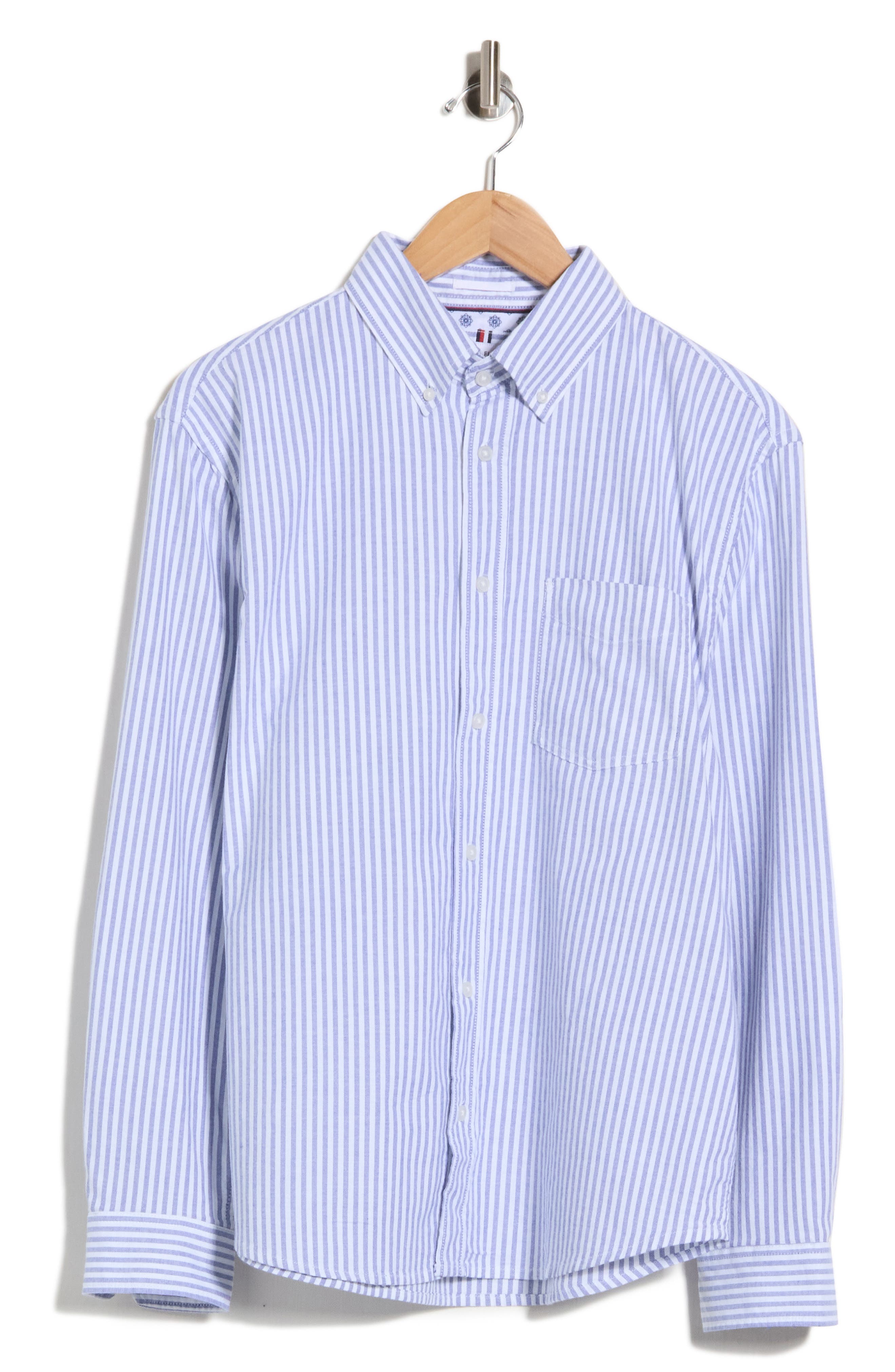 Stripe Stretch Cotton Long Sleeve Button-Down Shirt