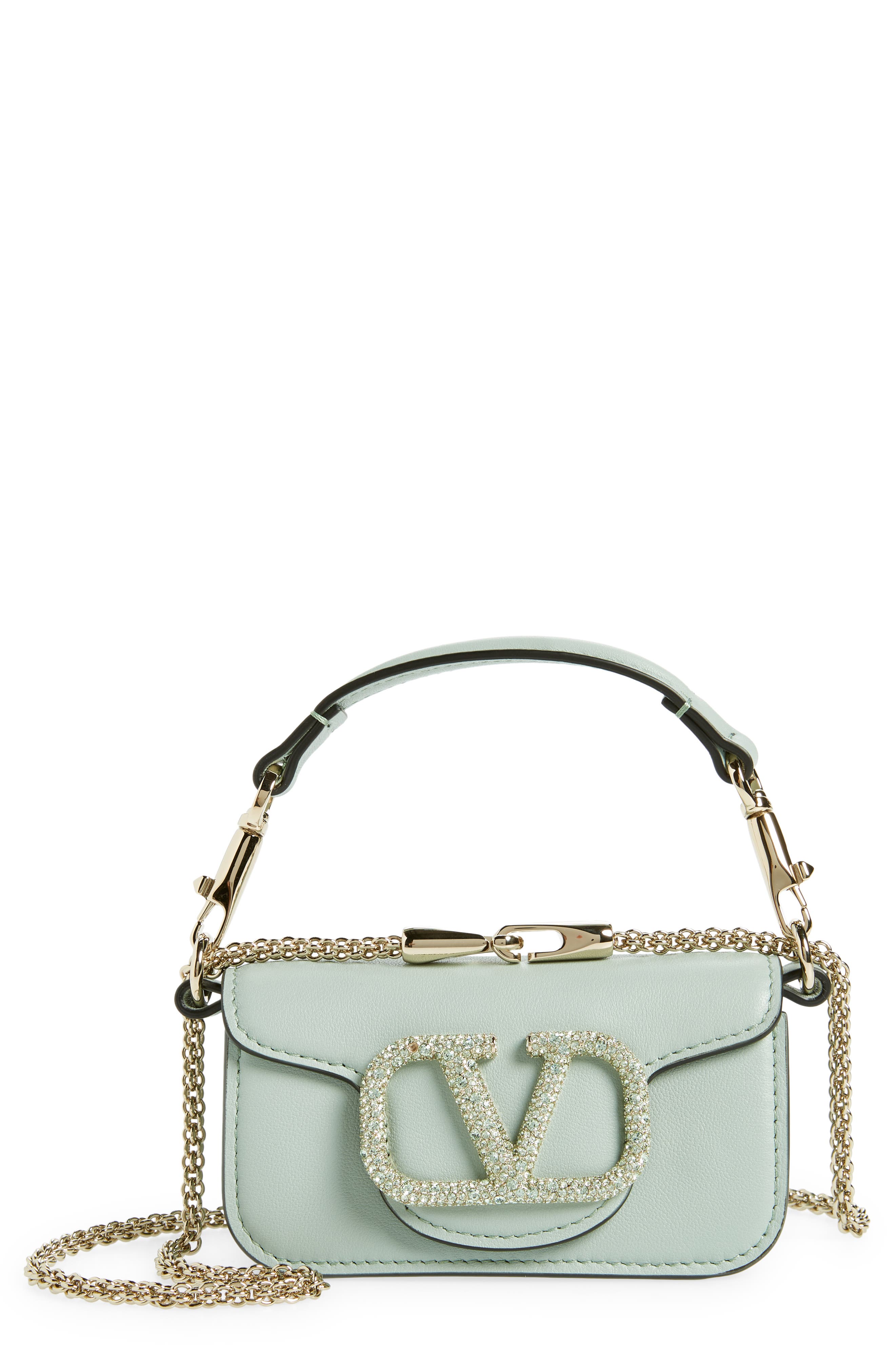 Valentino Garavani Mini Locò Crystal Logo Leather Shoulder Bag