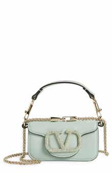 Valentino Garavani Mini Locò Crystal Logo Leather Shoulder Bag