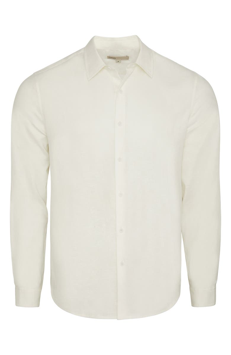 Onia Long Sleeve Linen Blend Button-Up Shirt, Main, color, White