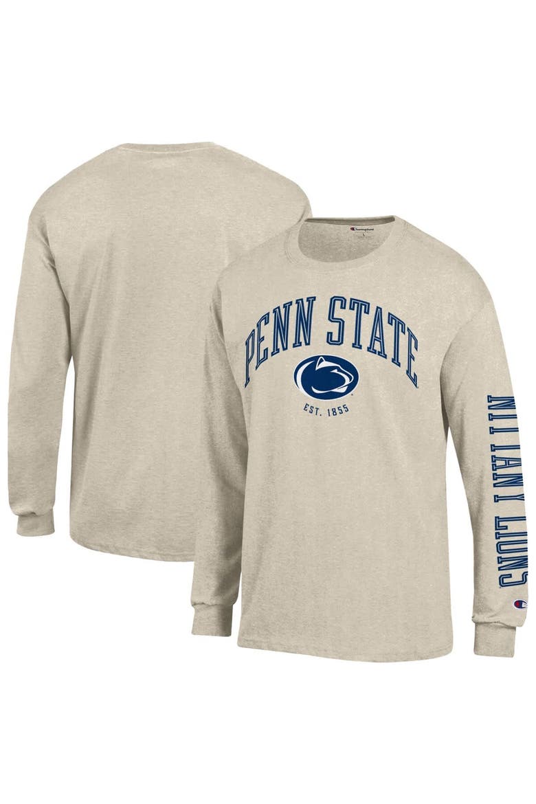 Men's Champion  Heather Oatmeal Penn State Nittany Lions Neutral Arch Long-Sleeve T-Shirt, Main, color, Oatmeal