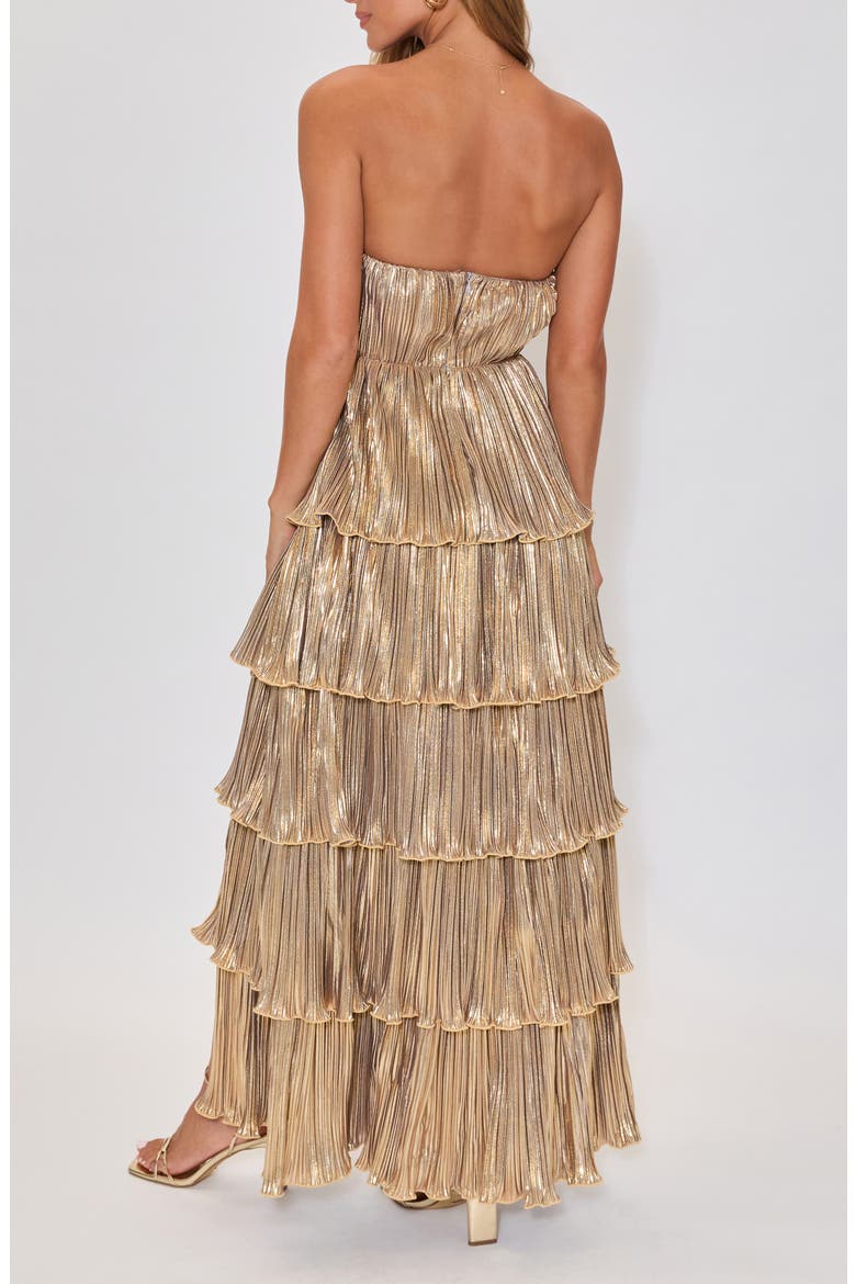 Gilded Age Metallic Plissé Tiered Strapless Gown, Alternate, color, GOLD