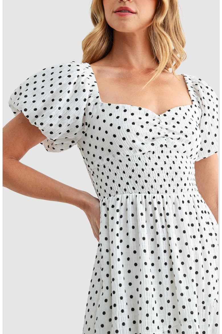 Polka Dot Smocked Midi Dress, Alternate, color, CREAM DOT