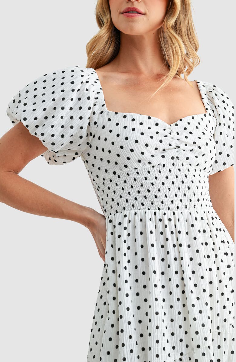 Lush Polka Dot Smocked Midi Dress, Alternate, color, Cream Dot