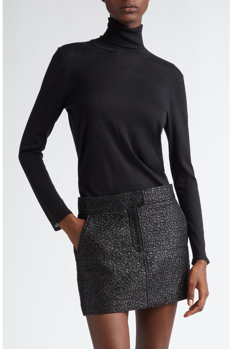 Fine Gauge Cashmere & Silk Turtleneck Sweater, Main, color, LB999 BLACK