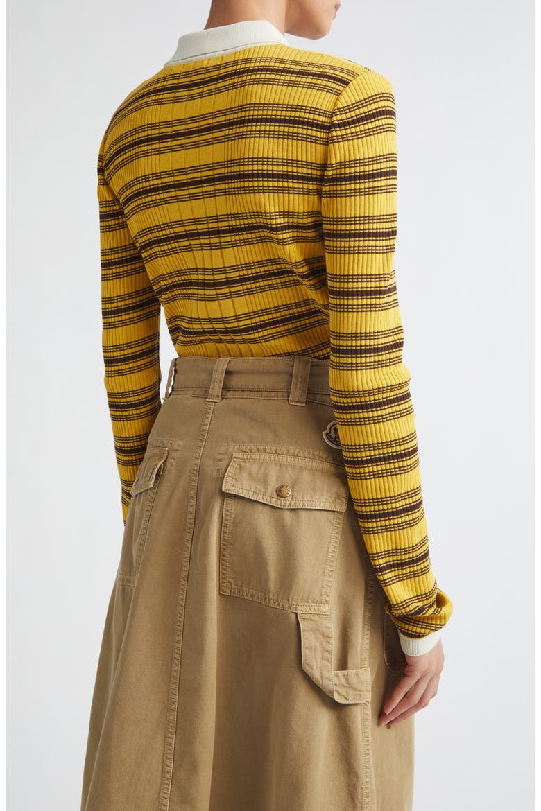 Stripe Fitted Rib Cotton Cardigan, Alternate, color, YELLOW/ BROWN