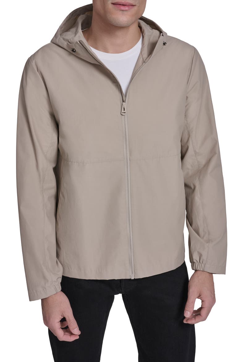Water Resistant Packable Hooded Cotton Blend Running Jacket, Main, color, KHAKI