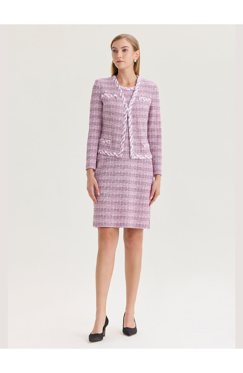 Misook Tailored Braided Trim Tweed Knit Jacket, Alternate, color, Pink/Blue/Black/White