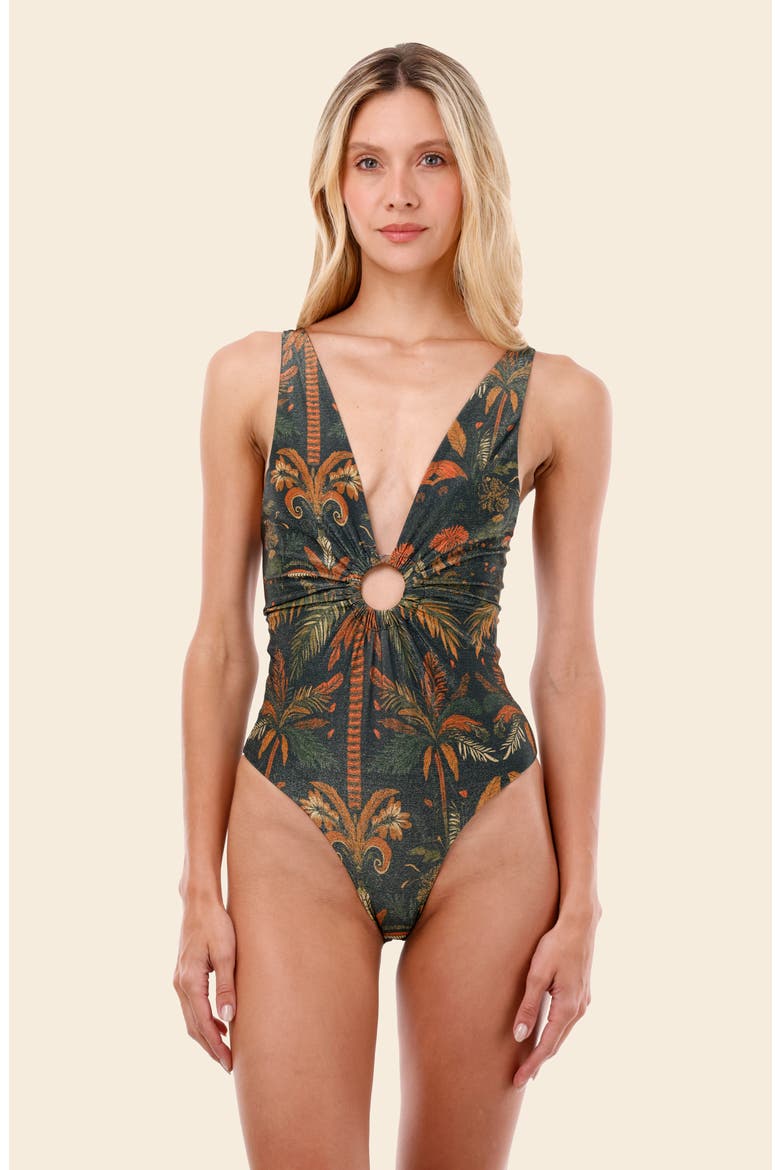 Jade Oasis Misha Metallic O-Ring One-Piece Swimsuit, Alternate, color, JADE OASIS