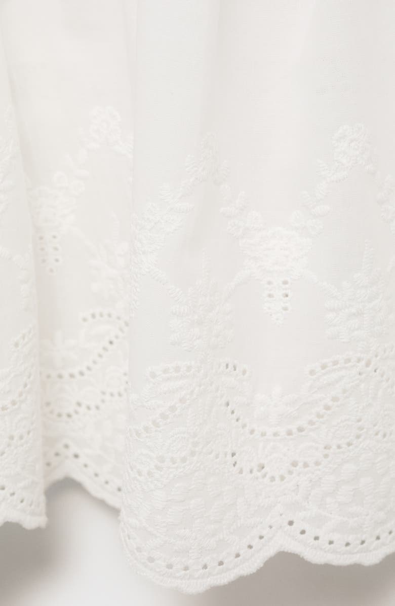 MANGO Embroidered Eyelet Hem Cotton T-Shirt, Alternate, color, Off White