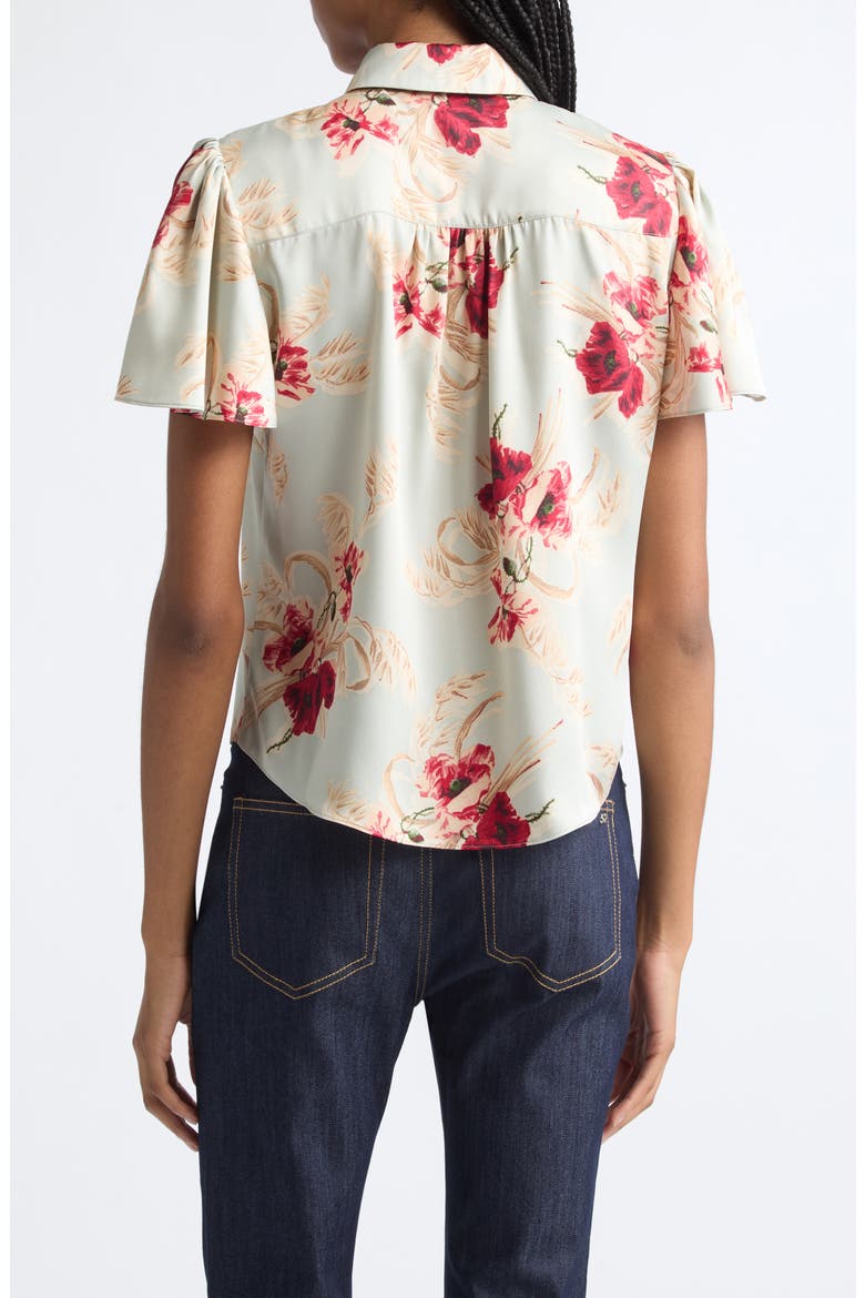 Wilted Poppy Flutter Sleeve Shirt, Alternate, color, POWDER BLUE MULTI