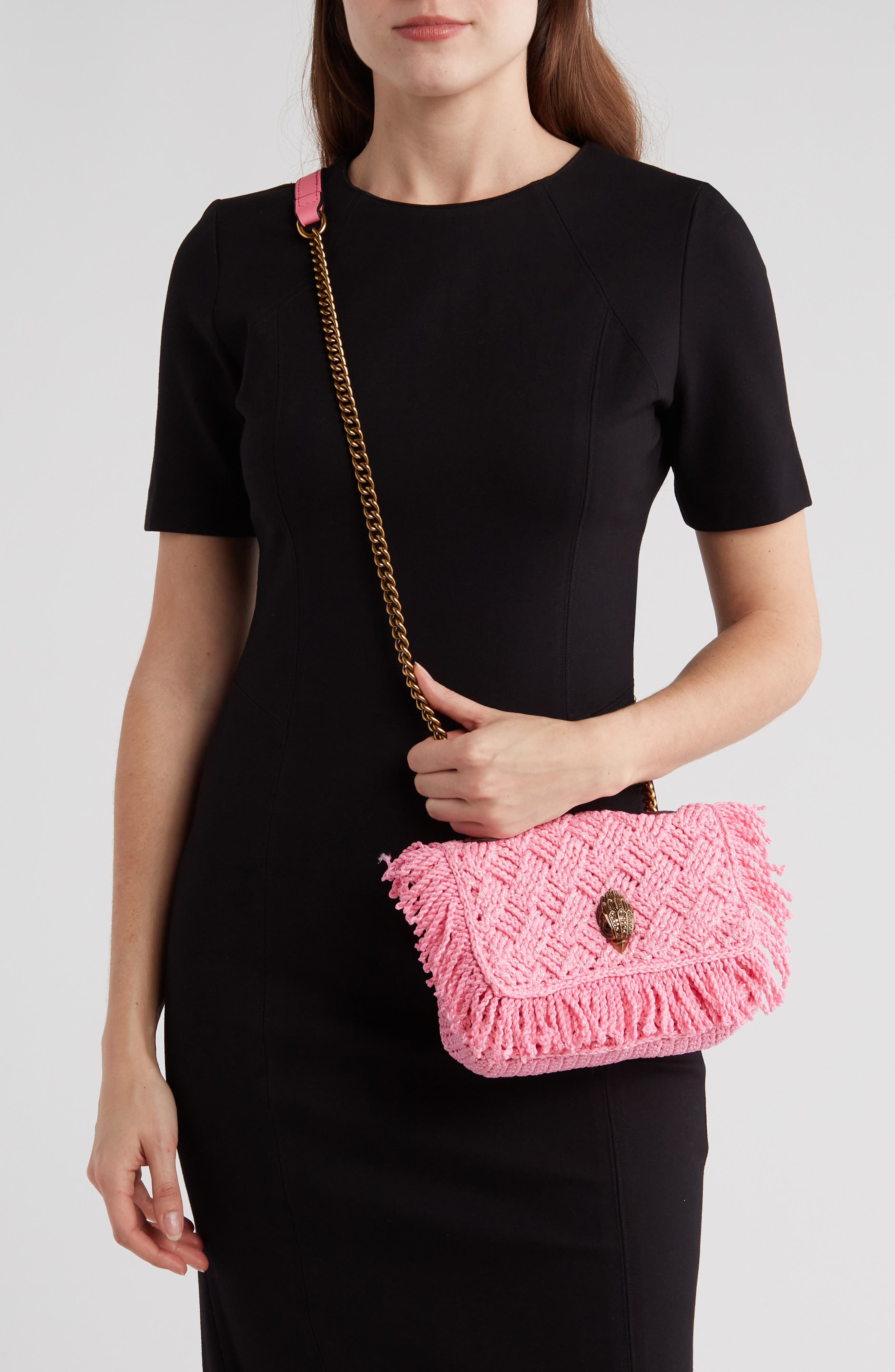 Kurt Geiger London Kensington Small Crochet Shoulder Bag, Alternate, color, Pink
