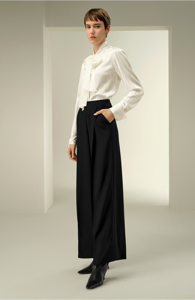 Lilysilk Silk-Wool Pleated Wide-Leg Trousers, Alternate, color, Black