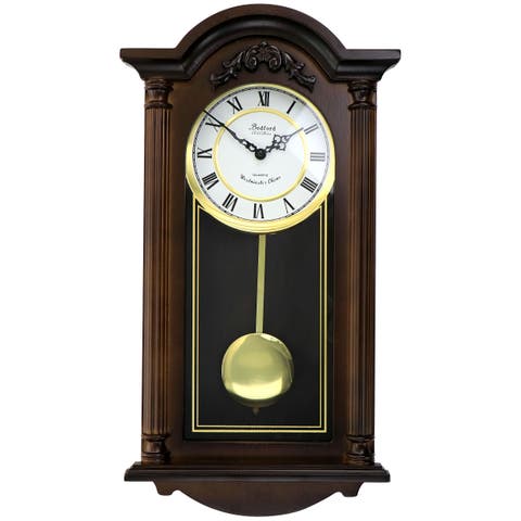 Noah 22in Chestnut Wood Chiming Pendulum Wall Clock