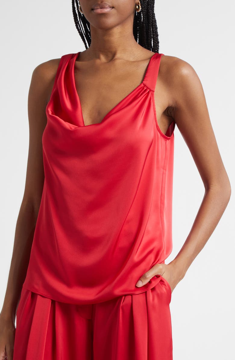 Ramy Brook Zoe Cowl Neck Sleeveless Satin Top, Alternate, color, Scarlet Red