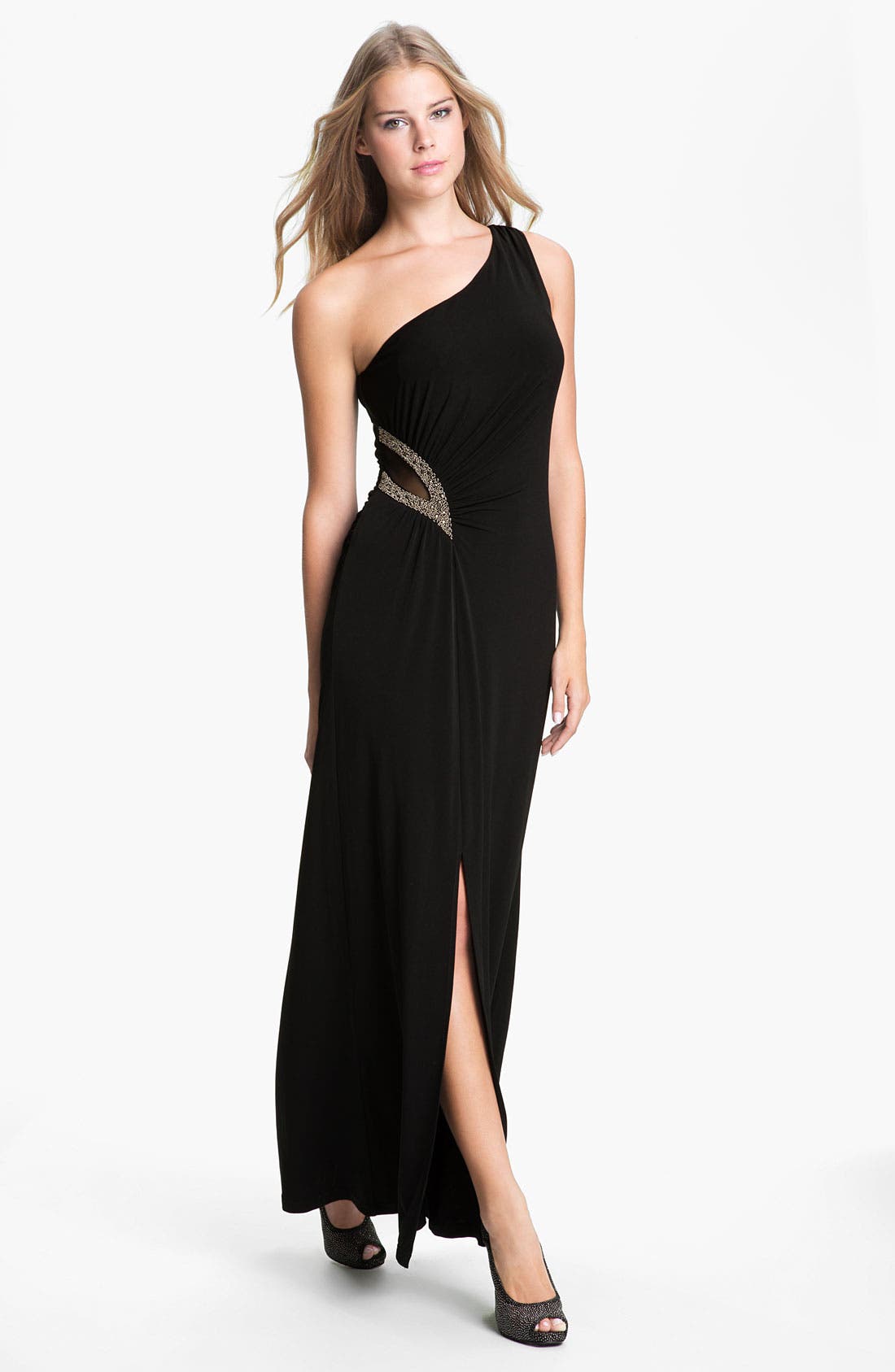 Calvin Klein One Shoulder Mesh Inset Jersey Gown (Women) | Nordstrom