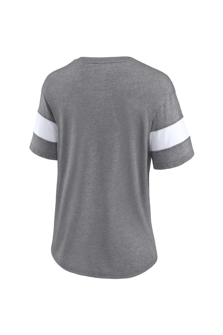 Women's Fanatics Branded Heathered Gray Oklahoma Sooners Arched City Sleeve-Striped Tri-Blend V-Neck T-Shirt, Alternate, color, Heather Gray