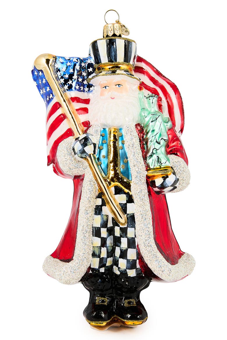Santa with US Flag Glass Ornament, Main, color, RED