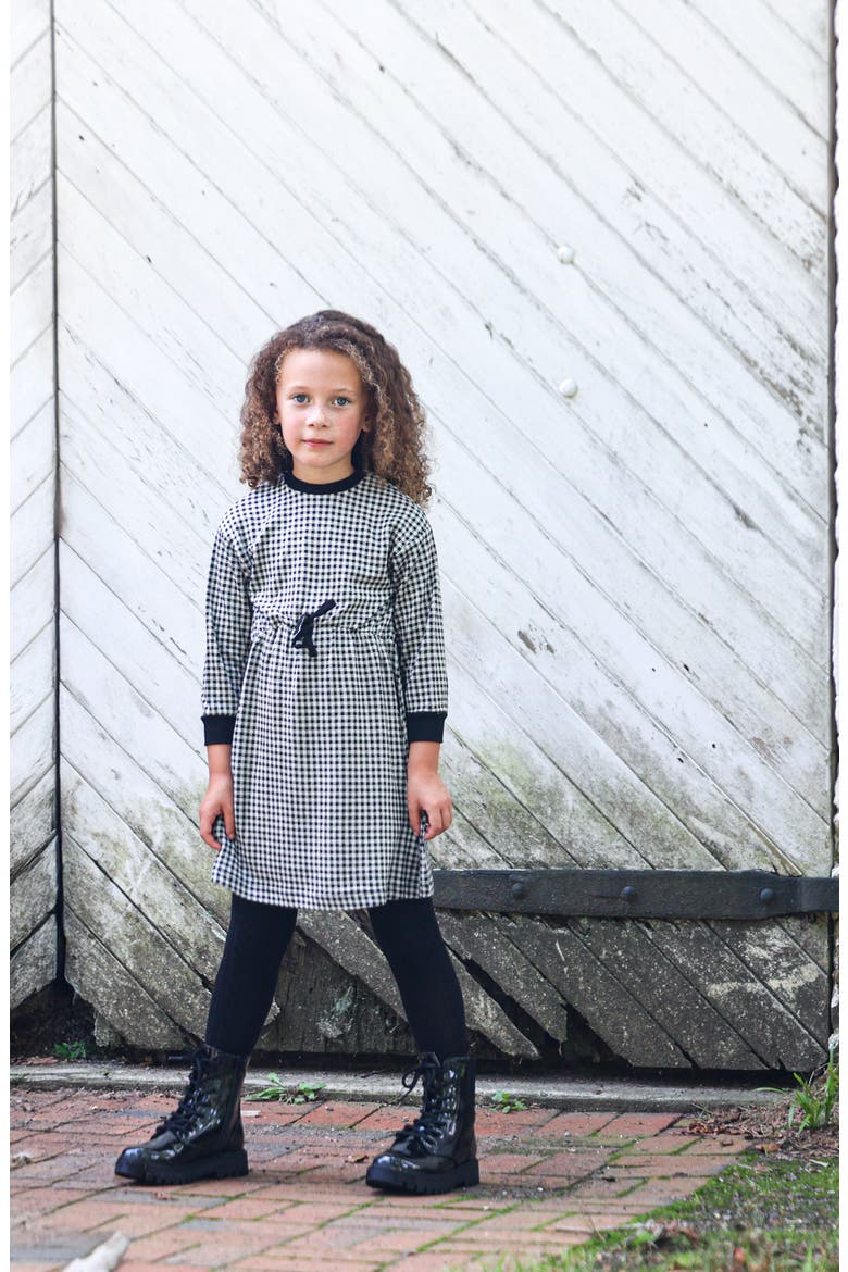 Kids' Gingham Long Sleeve Dress, Alternate, color, BLACK