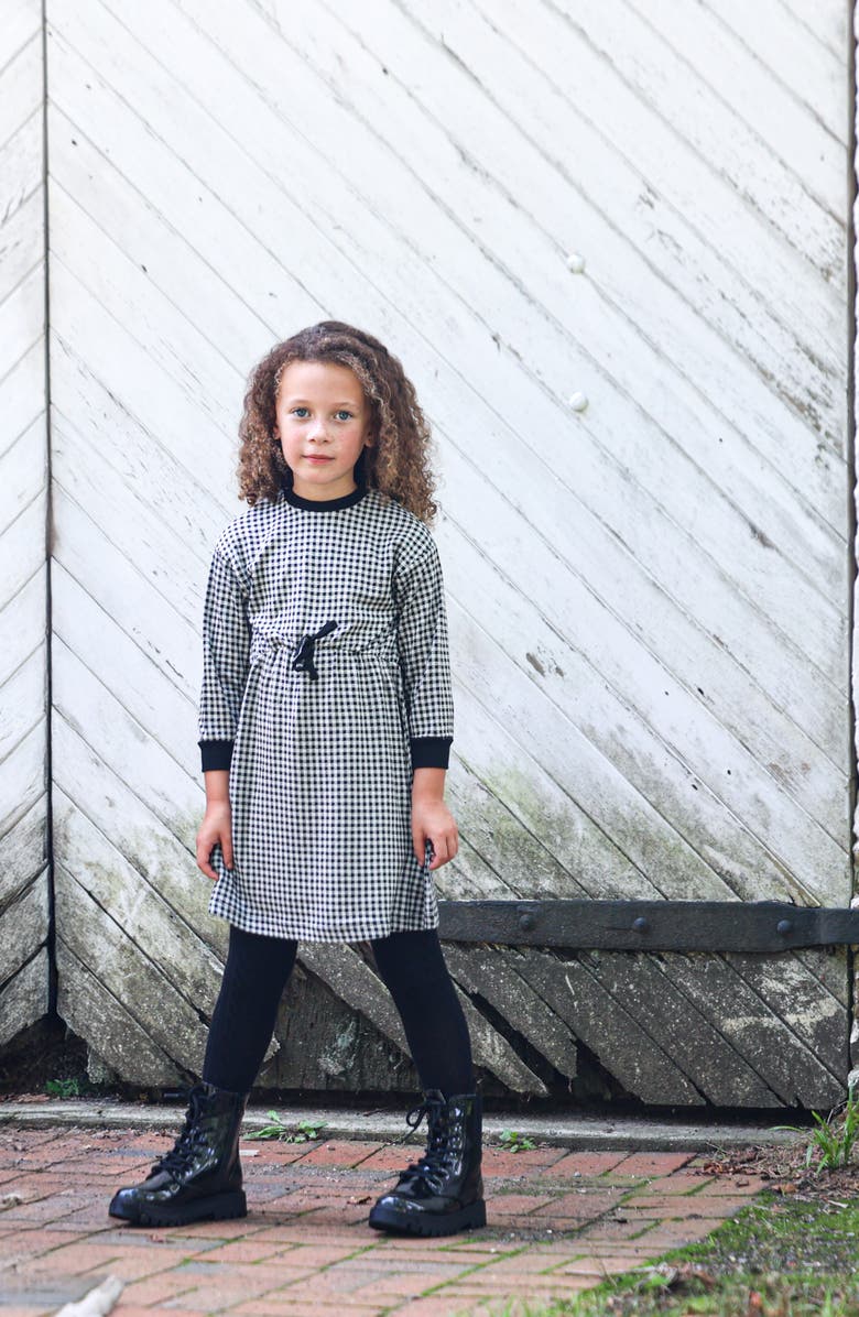 Manière Kids' Gingham Long Sleeve Dress, Alternate, color, Black