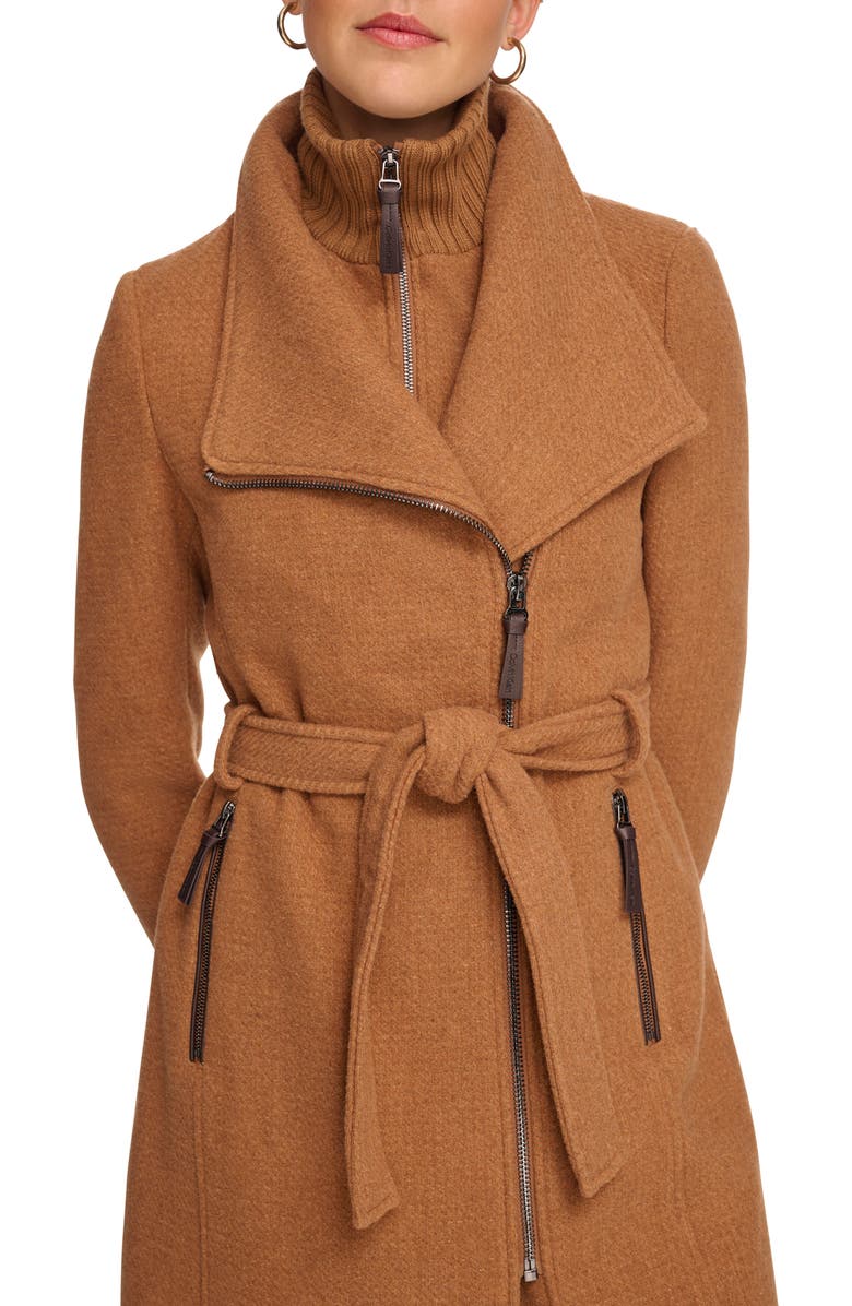 Calvin Klein Angled Zip Twill Coat, Alternate, color, Dark Camel