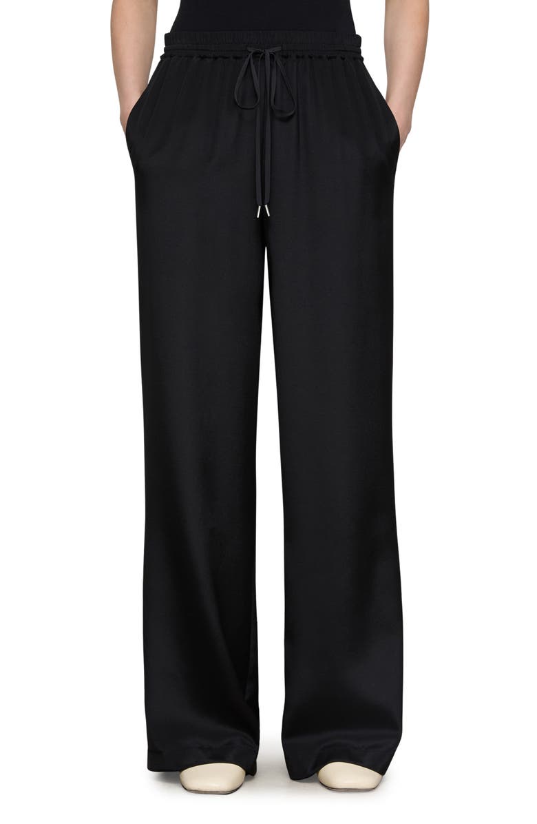 Lafayette 148 New York Penn Stretch Silk Wide Leg Pants, Main, color, Black