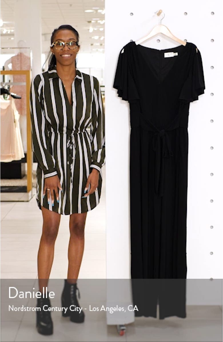 Flutter Sleeve Wide Leg Jersey Jumpsuit, sales video thumbnail