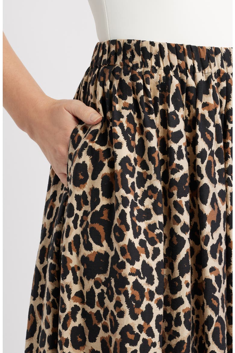 Print Pleated Maxi Skirt, Alternate, color, TAN- BLACK SARAH LEOPARD