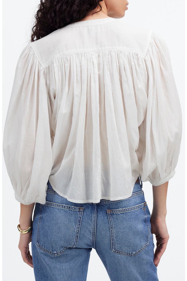 Shirred Voile Button-Up Top, Alternate, color, WHITE