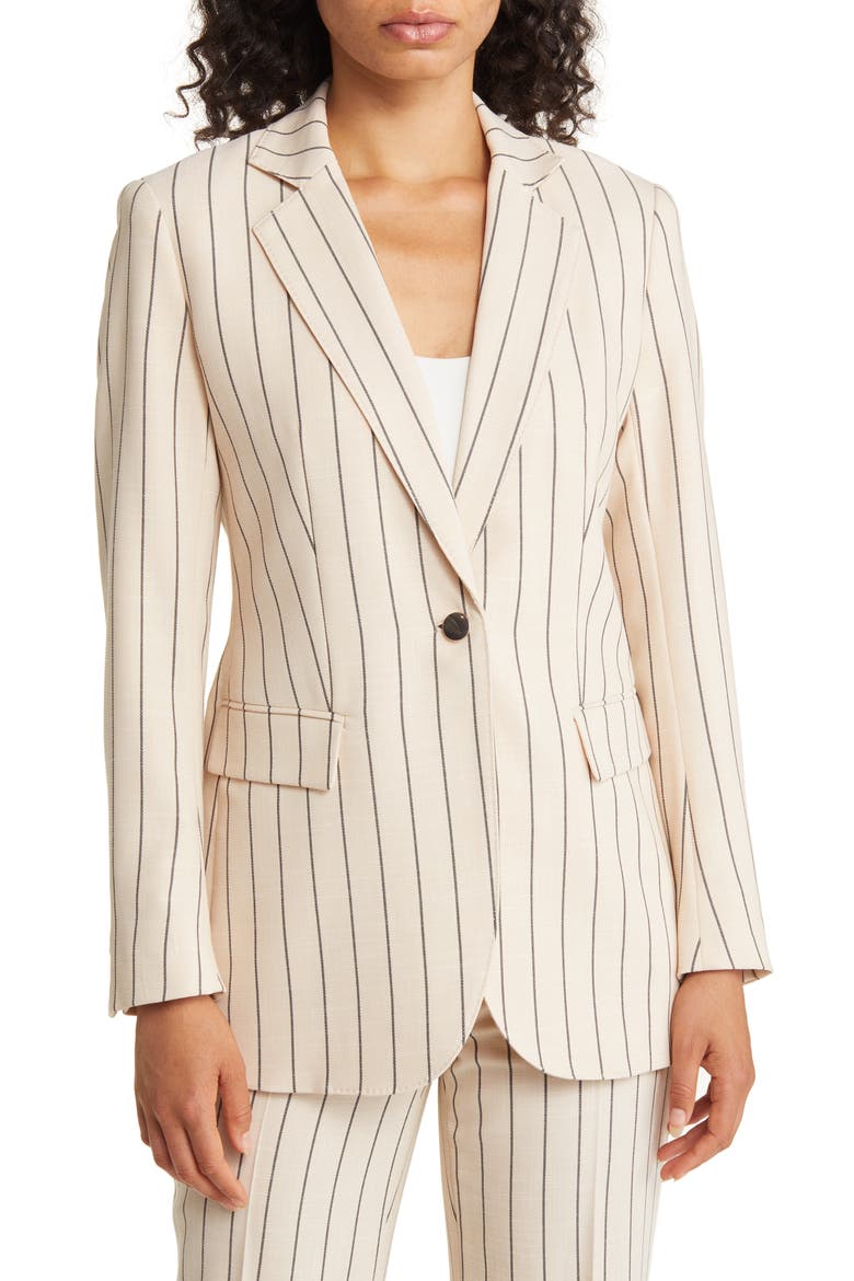 Pinstripe One-Button Blazer, Alternate, color, LIGHT COFFEE/ ANNE BLACK