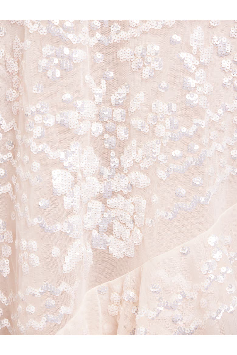 Anais Sequin Frill Ankle Gown, Alternate, color, Cream