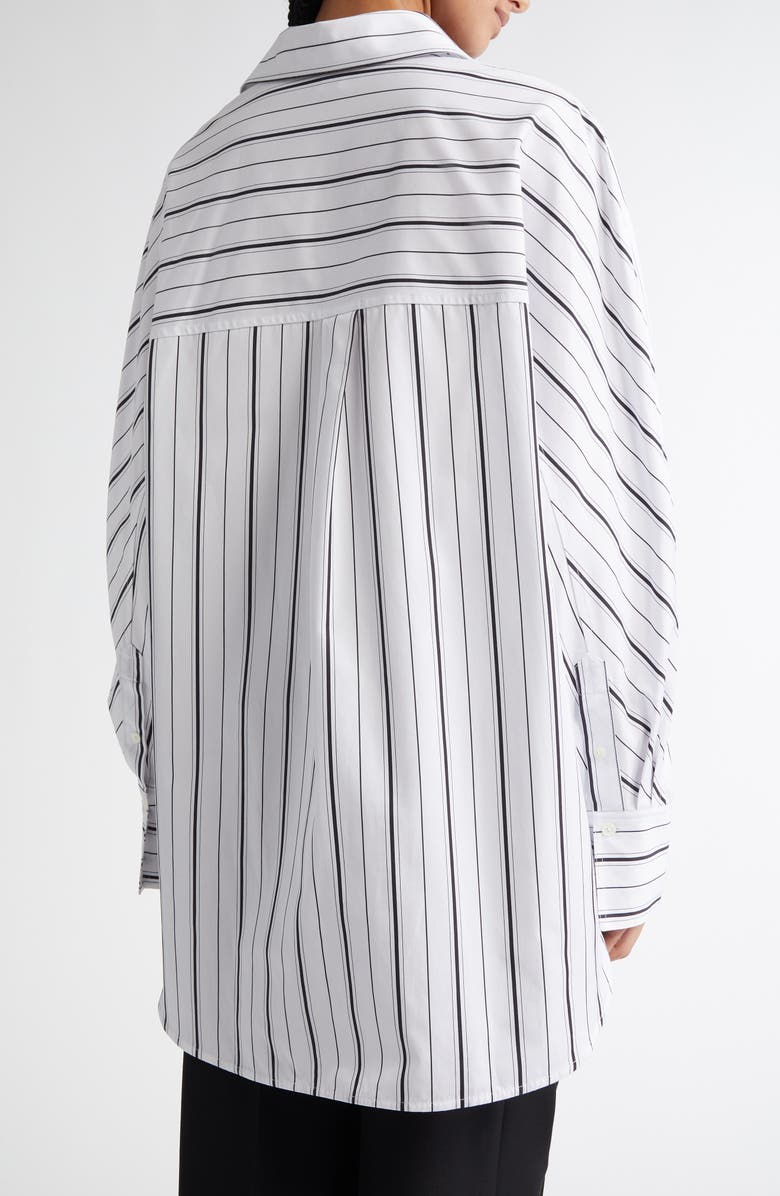 TOTEME Oversize Stripe Organic Cotton Poplin Button-Up Shirt, Alternate, color, White/ Black