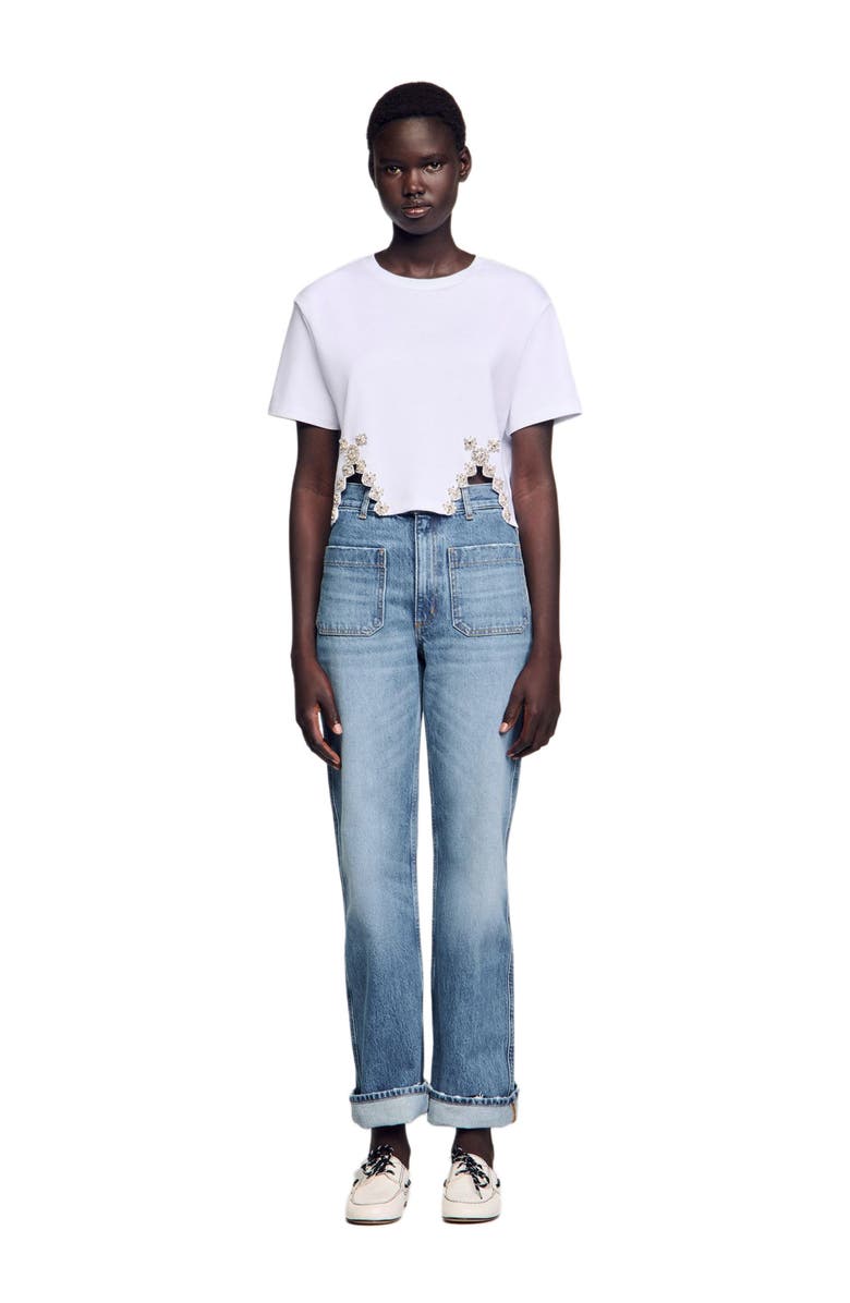 SANDRO Rhinestone crop top, Alternate, color, White