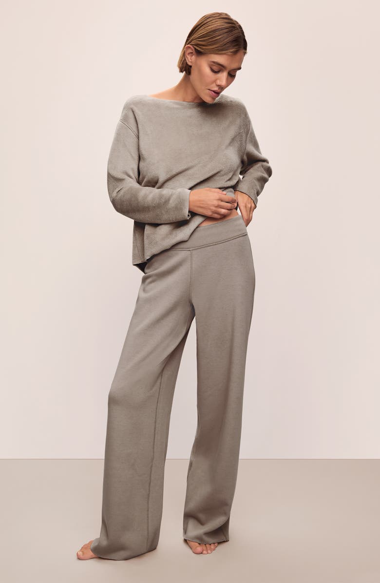 Eberjey Reversible High Waist Fleece Lounge Pants, Alternate, color, Toffee