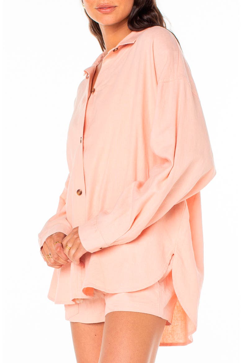 Morning Time Linen Blend Button-Up Shirt, Alternate, color, ROSE CLOUD SOLID