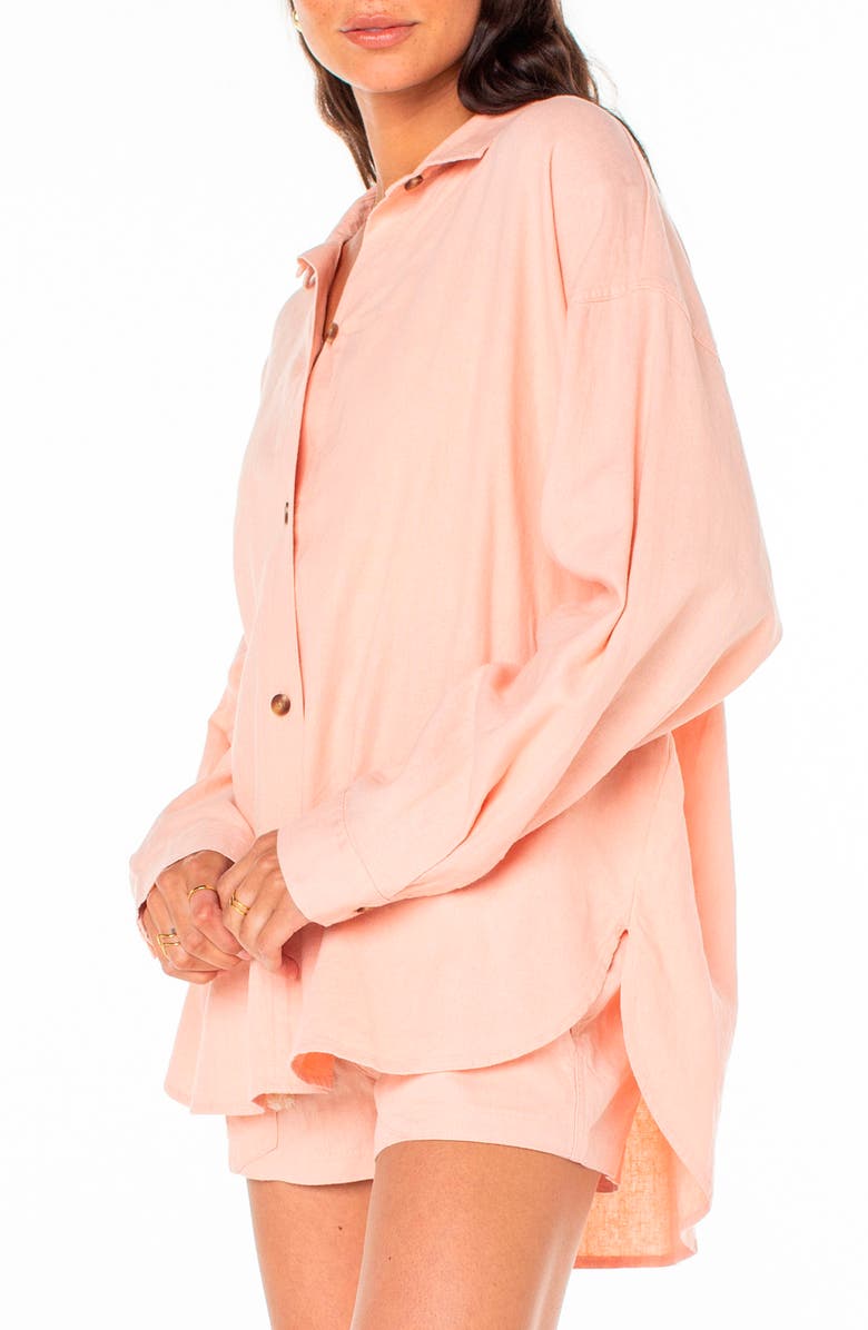 Roxy Morning Time Linen Blend Button-Up Shirt, Alternate, color, Rose Cloud Solid