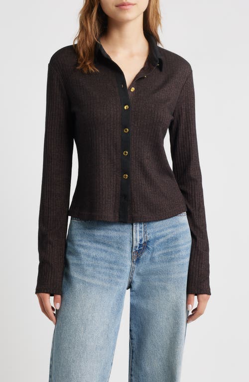 Rag & Bone Contrast Trim Rib Button-up Shirt In Brown